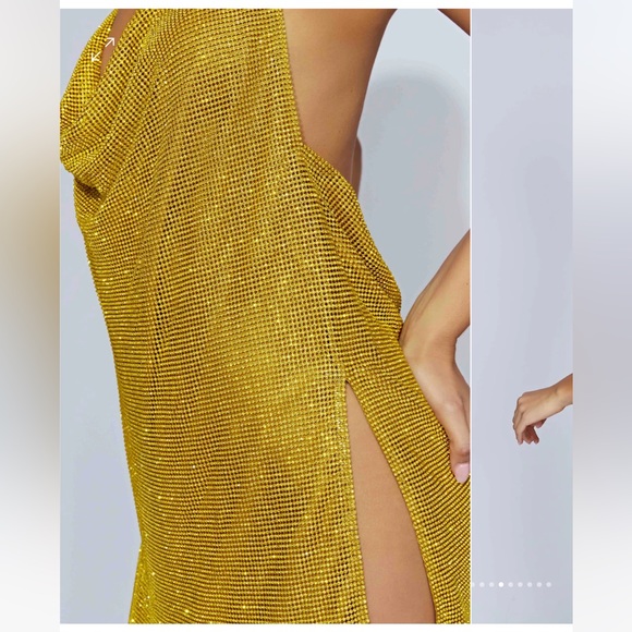 BRAND NEW WITH TAGS - MESHKI: Siya Halter Glomesh Mini Dress - Chartreuse - Picture 4 of 8